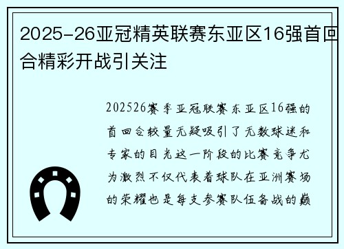 2025-26亚冠精英联赛东亚区16强首回合精彩开战引关注 2025-26亚冠精英联赛东亚区16强首回合精彩开战引关注